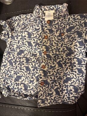 Caribbean Joe Kids Navy and White Floral/Dino Short Sleeve Dress Shirt